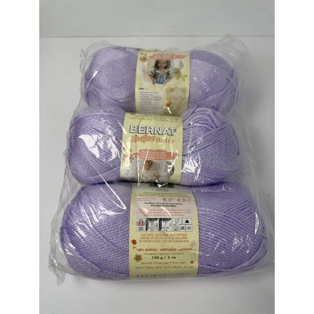 Bernat Softee Baby Yarn Lot of 3 Skeins 100% Acrylic SOFT LILAC 5oz Each